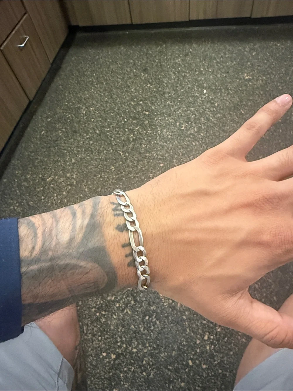Sterling Silver Men's Figaro Chain Bracelet - Silver